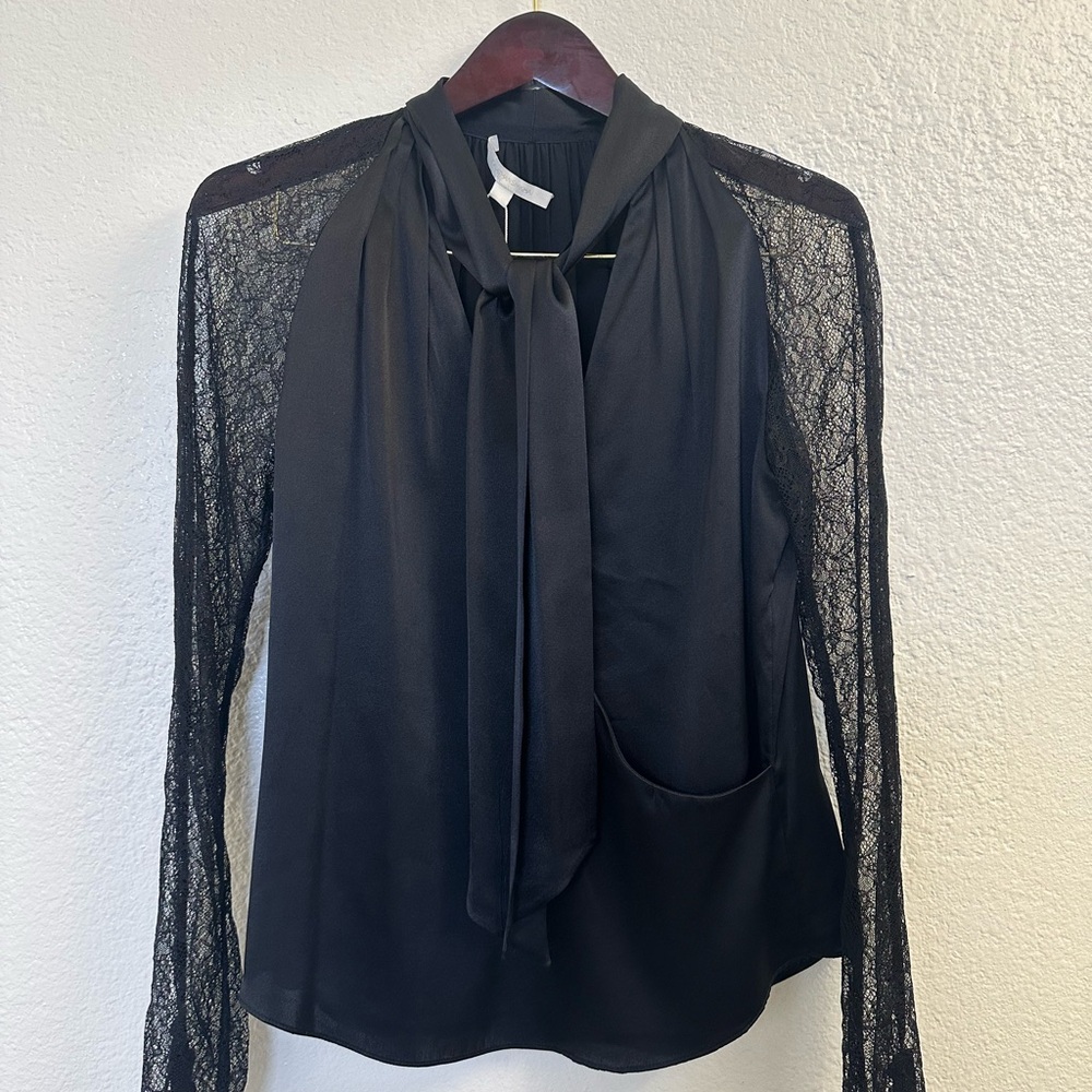 NWT JONATHAN SIMKHAI SILK LACE LONGSLEEVE TOP (S)